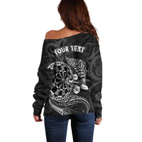 Personalised New Zealand Aotearoa Darts Masters Off Shoulder Sweater Tribal Silver Fern and Ta Moko Dartboard LT03 - Polynesian Pride