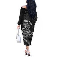 Personalised New Zealand Aotearoa Darts Masters Off The Shoulder Long Sleeve Dress Tribal Silver Fern and Ta Moko Dartboard LT03 - Polynesian Pride