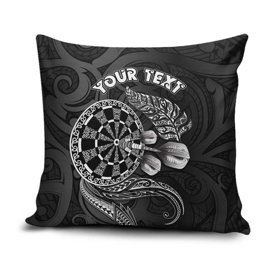 Personalised New Zealand Aotearoa Darts Masters Pillow Cover Tribal Silver Fern and Ta Moko Dartboard LT03 Black - Polynesian Pride