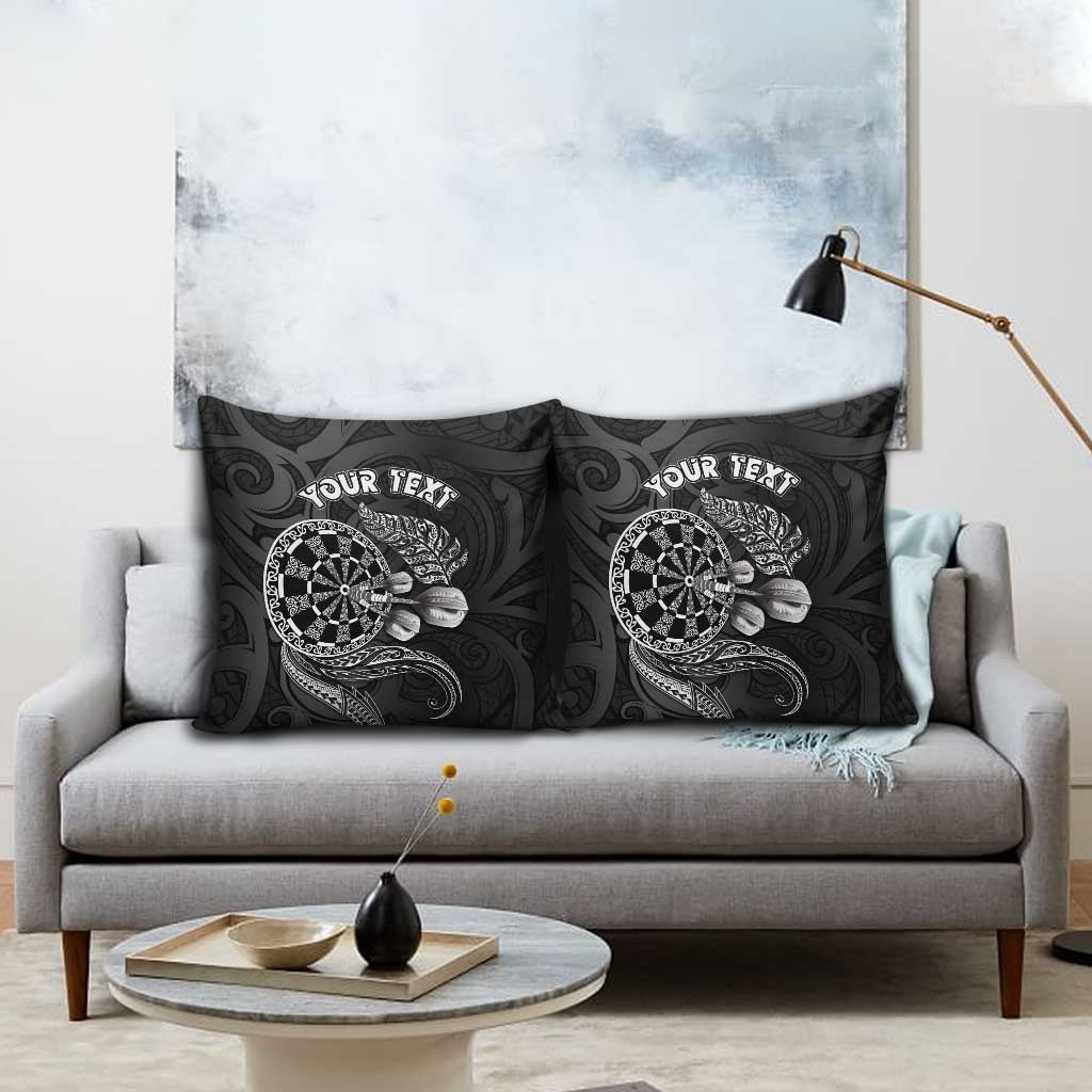 Personalised New Zealand Aotearoa Darts Masters Pillow Cover Tribal Silver Fern and Ta Moko Dartboard LT03 - Polynesian Pride