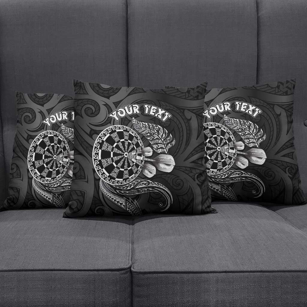 Personalised New Zealand Aotearoa Darts Masters Pillow Cover Tribal Silver Fern and Ta Moko Dartboard LT03 - Polynesian Pride