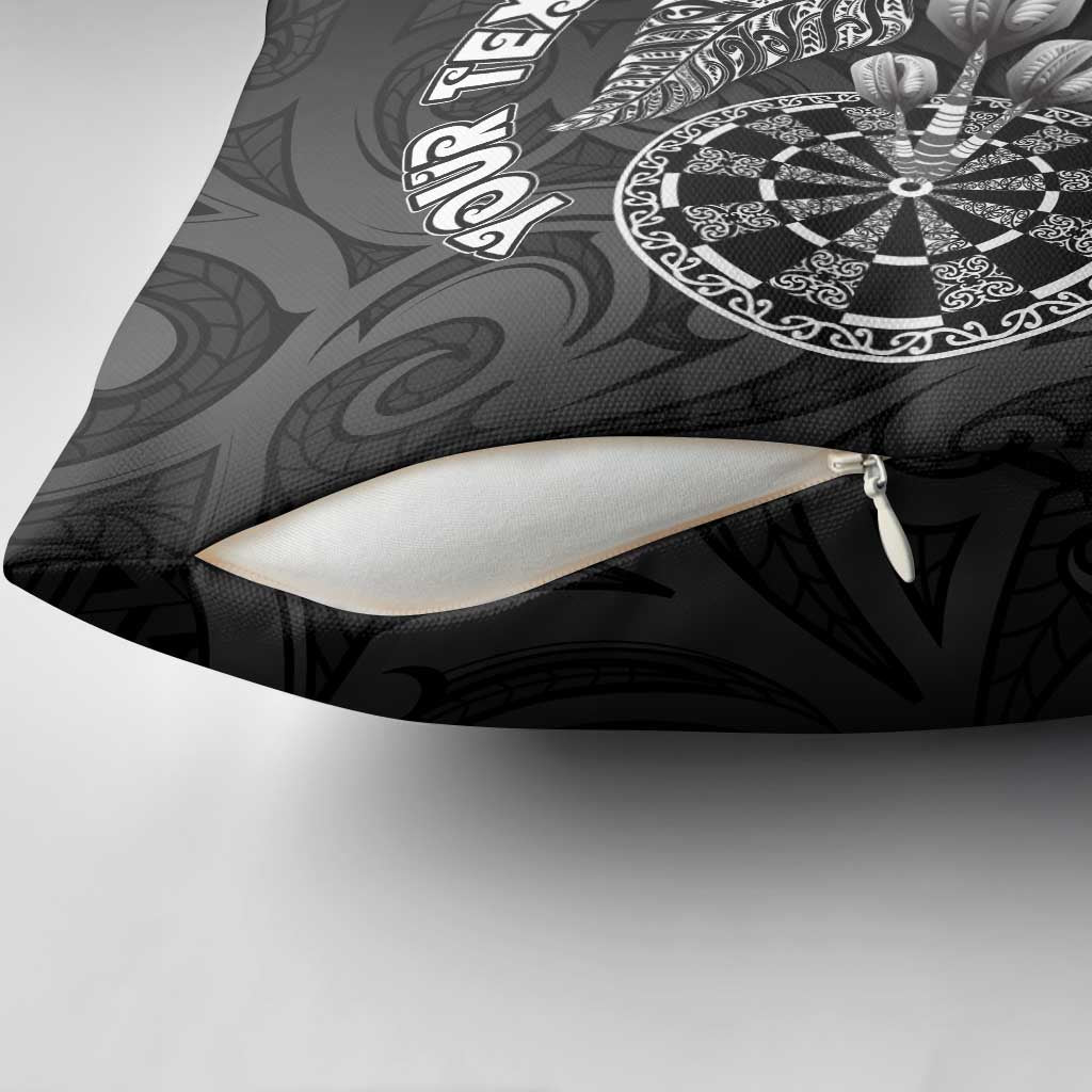 Personalised New Zealand Aotearoa Darts Masters Pillow Cover Tribal Silver Fern and Ta Moko Dartboard LT03 - Polynesian Pride
