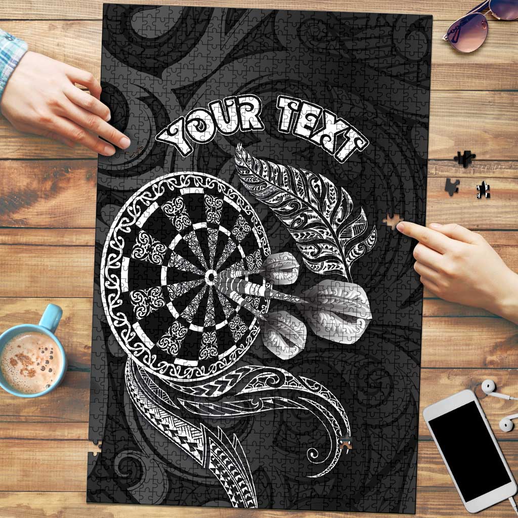 Personalised New Zealand Aotearoa Darts Masters Puzzle Tribal Silver Fern and Ta Moko Dartboard LT03 Black - Polynesian Pride