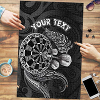 Personalised New Zealand Aotearoa Darts Masters Puzzle Tribal Silver Fern and Ta Moko Dartboard LT03 Black - Polynesian Pride