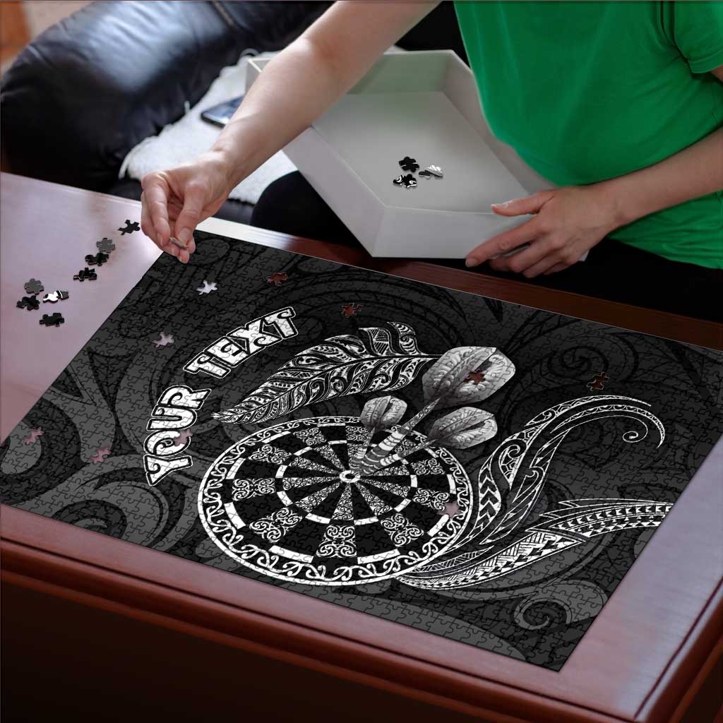 Personalised New Zealand Aotearoa Darts Masters Puzzle Tribal Silver Fern and Ta Moko Dartboard LT03 - Polynesian Pride