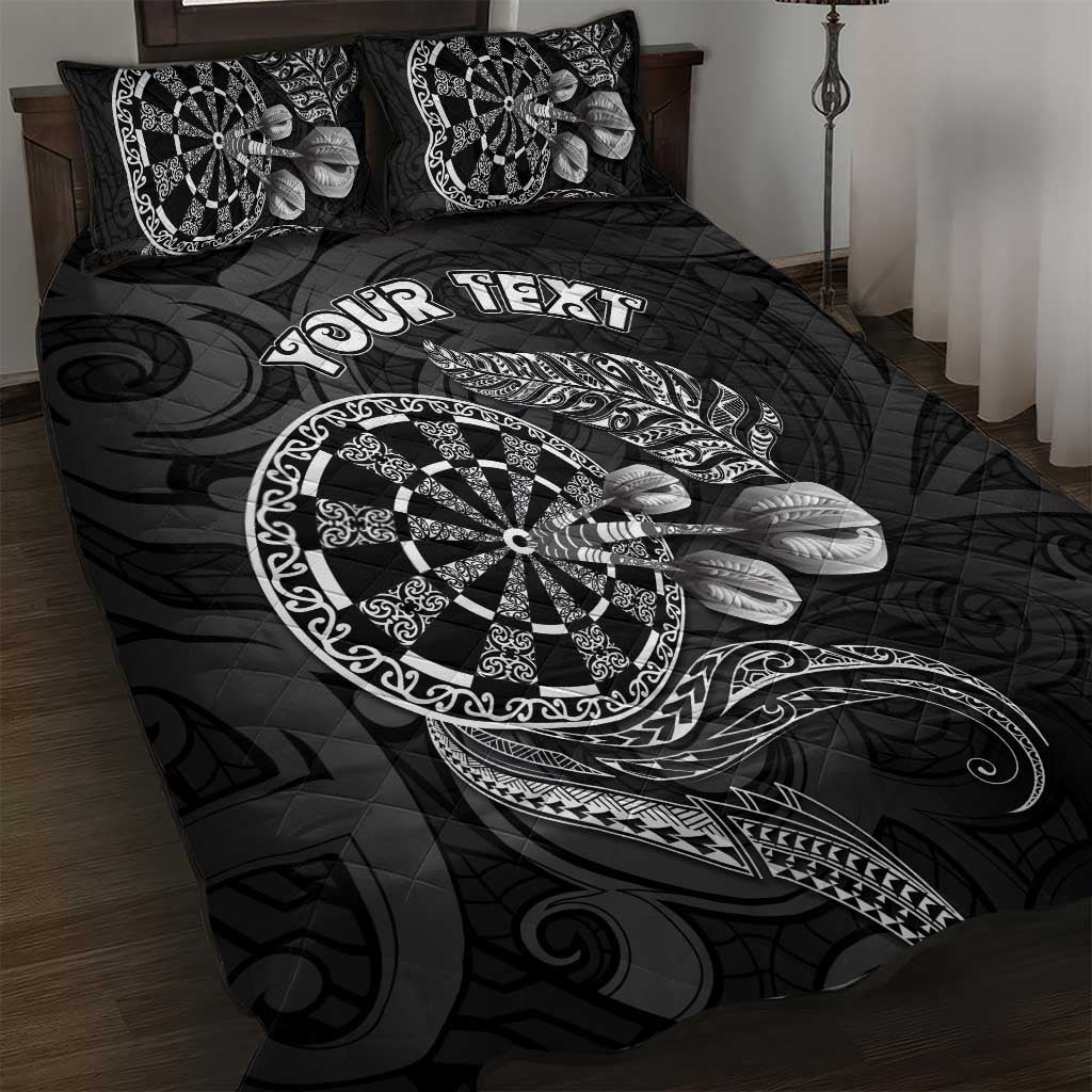 Personalised New Zealand Aotearoa Darts Masters Quilt Bed Set Tribal Silver Fern and Ta Moko Dartboard LT03 Black - Polynesian Pride