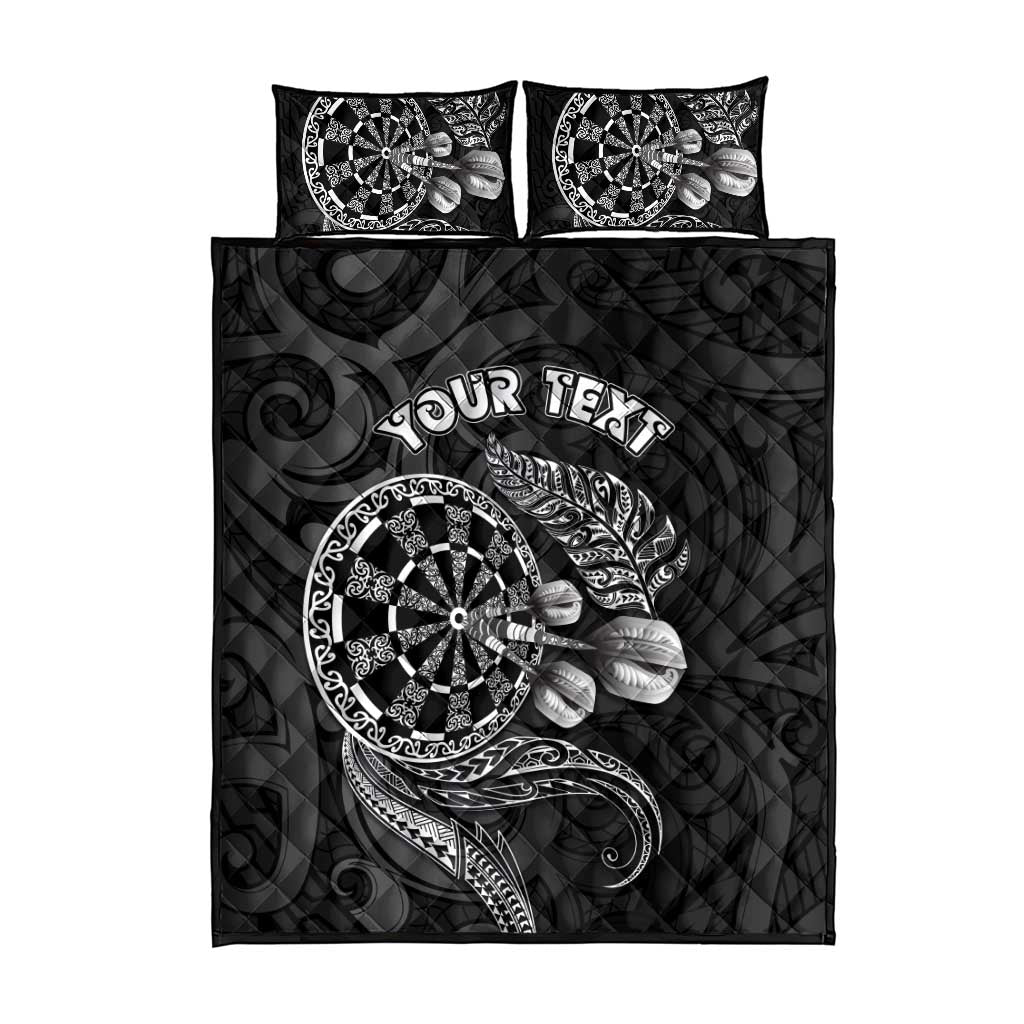 Personalised New Zealand Aotearoa Darts Masters Quilt Bed Set Tribal Silver Fern and Ta Moko Dartboard LT03 - Polynesian Pride