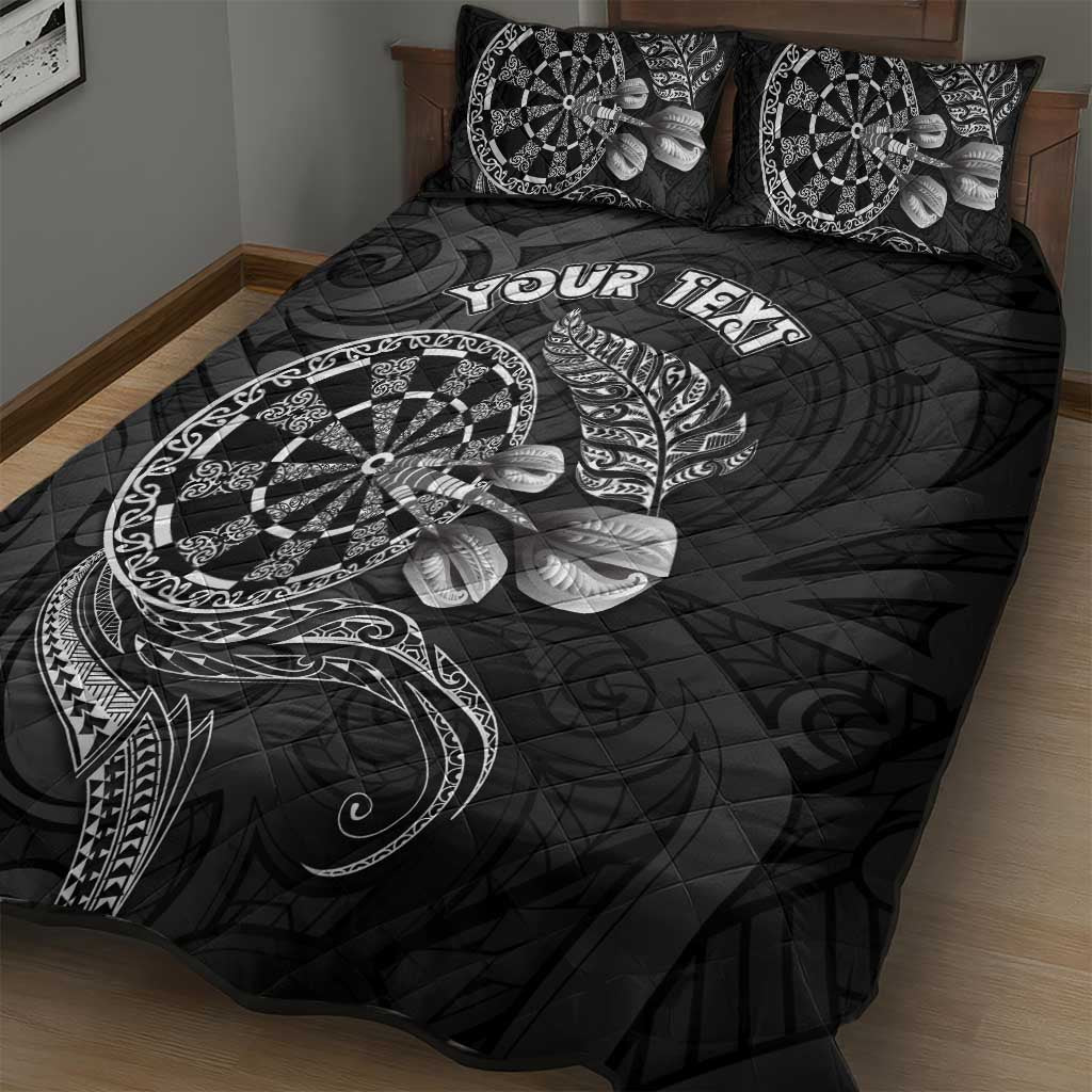 Personalised New Zealand Aotearoa Darts Masters Quilt Bed Set Tribal Silver Fern and Ta Moko Dartboard LT03 - Polynesian Pride