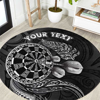 Personalised New Zealand Aotearoa Darts Masters Round Carpet Tribal Silver Fern and Ta Moko Dartboard LT03 Black - Polynesian Pride