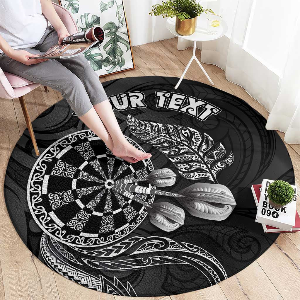 Personalised New Zealand Aotearoa Darts Masters Round Carpet Tribal Silver Fern and Ta Moko Dartboard LT03 - Polynesian Pride