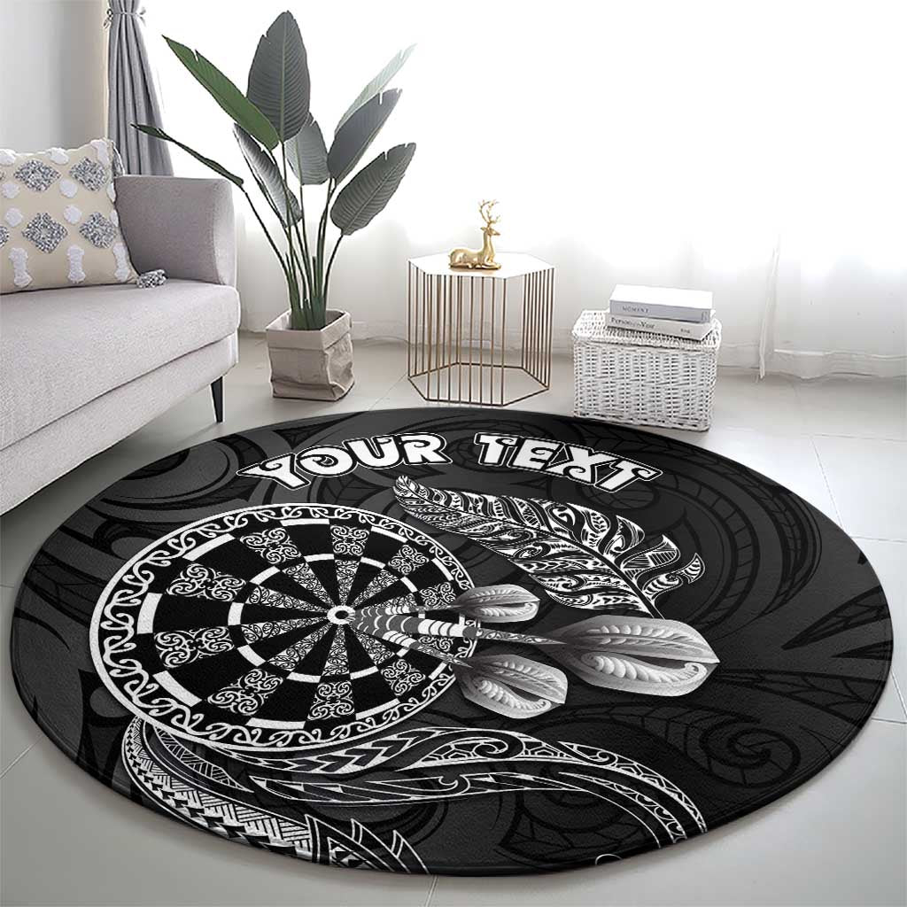 Personalised New Zealand Aotearoa Darts Masters Round Carpet Tribal Silver Fern and Ta Moko Dartboard LT03 - Polynesian Pride