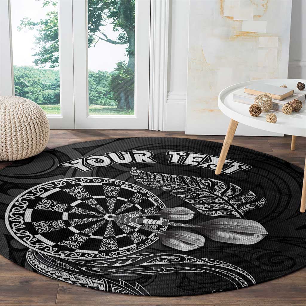 Personalised New Zealand Aotearoa Darts Masters Round Carpet Tribal Silver Fern and Ta Moko Dartboard LT03 - Polynesian Pride