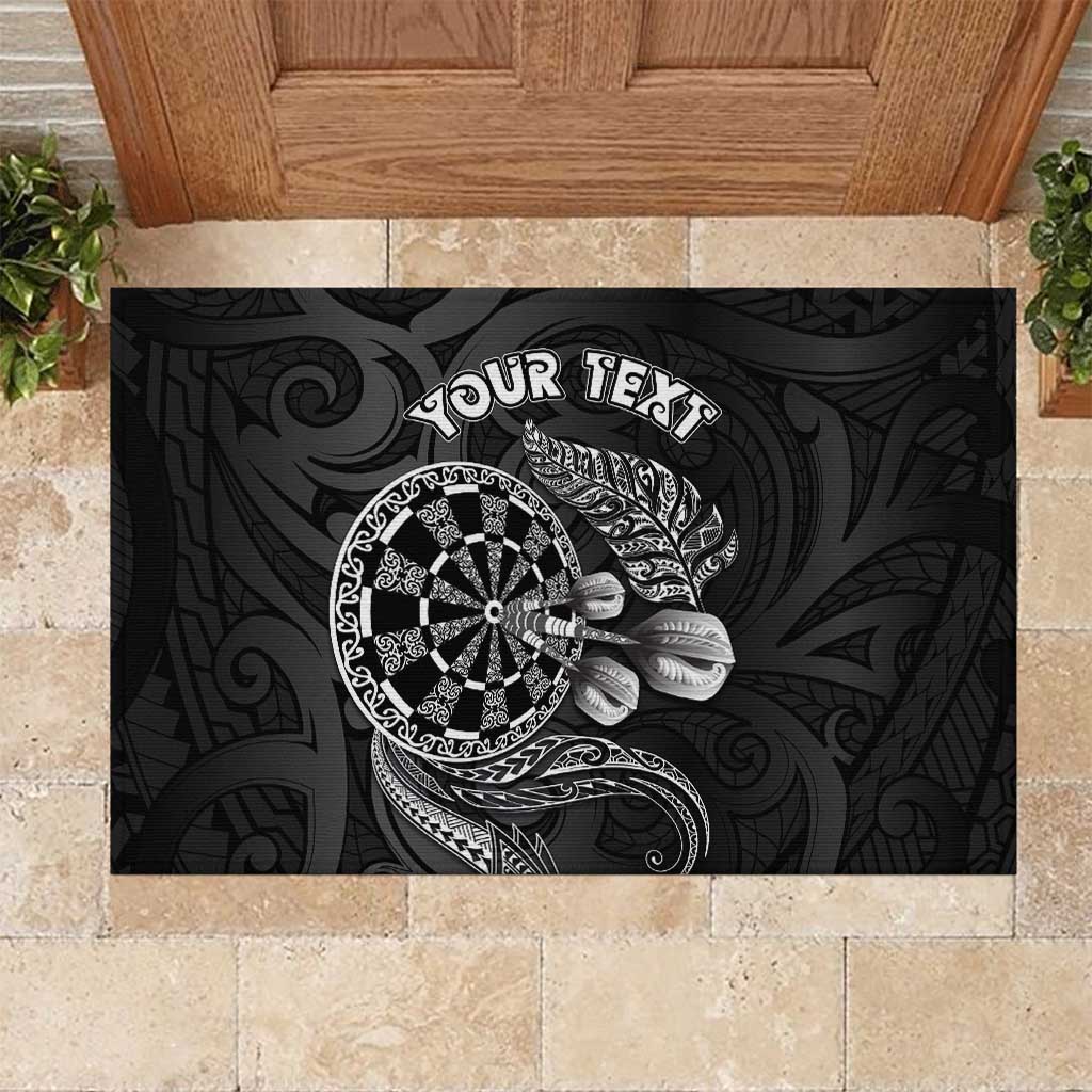 Personalised New Zealand Aotearoa Darts Masters Rubber Doormat Tribal Silver Fern and Ta Moko Dartboard LT03 Black - Polynesian Pride
