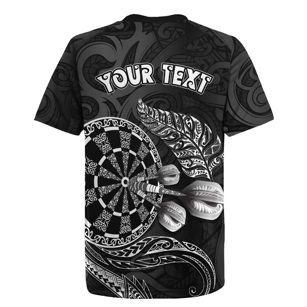 Personalised New Zealand Aotearoa Darts Masters Rugby Jersey Tribal Silver Fern and Ta Moko Dartboard LT03 - Polynesian Pride