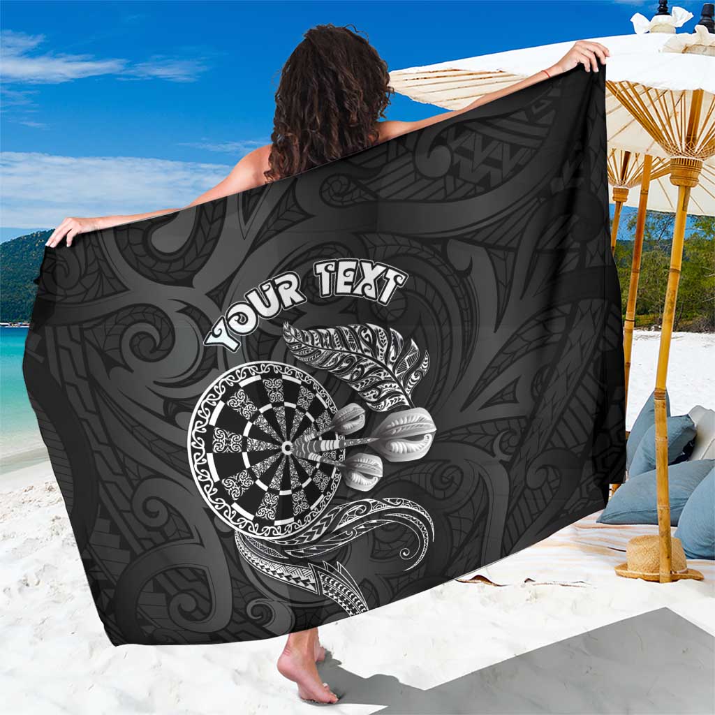 Personalised New Zealand Aotearoa Darts Masters Sarong Tribal Silver Fern and Ta Moko Dartboard LT03 One Size 44 x 66 inches Black - Polynesian Pride