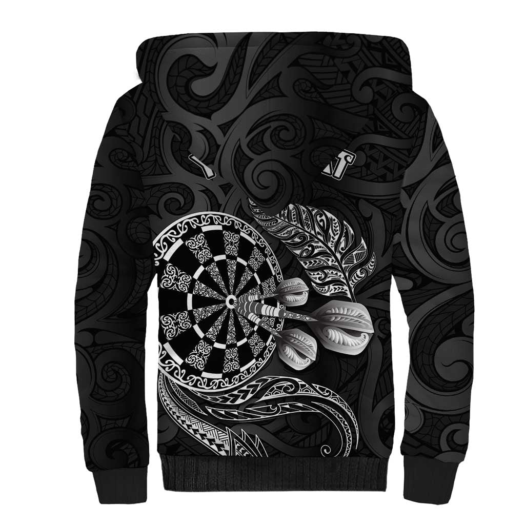 Personalised New Zealand Aotearoa Darts Masters Sherpa Hoodie Tribal Silver Fern and Ta Moko Dartboard LT03 - Polynesian Pride