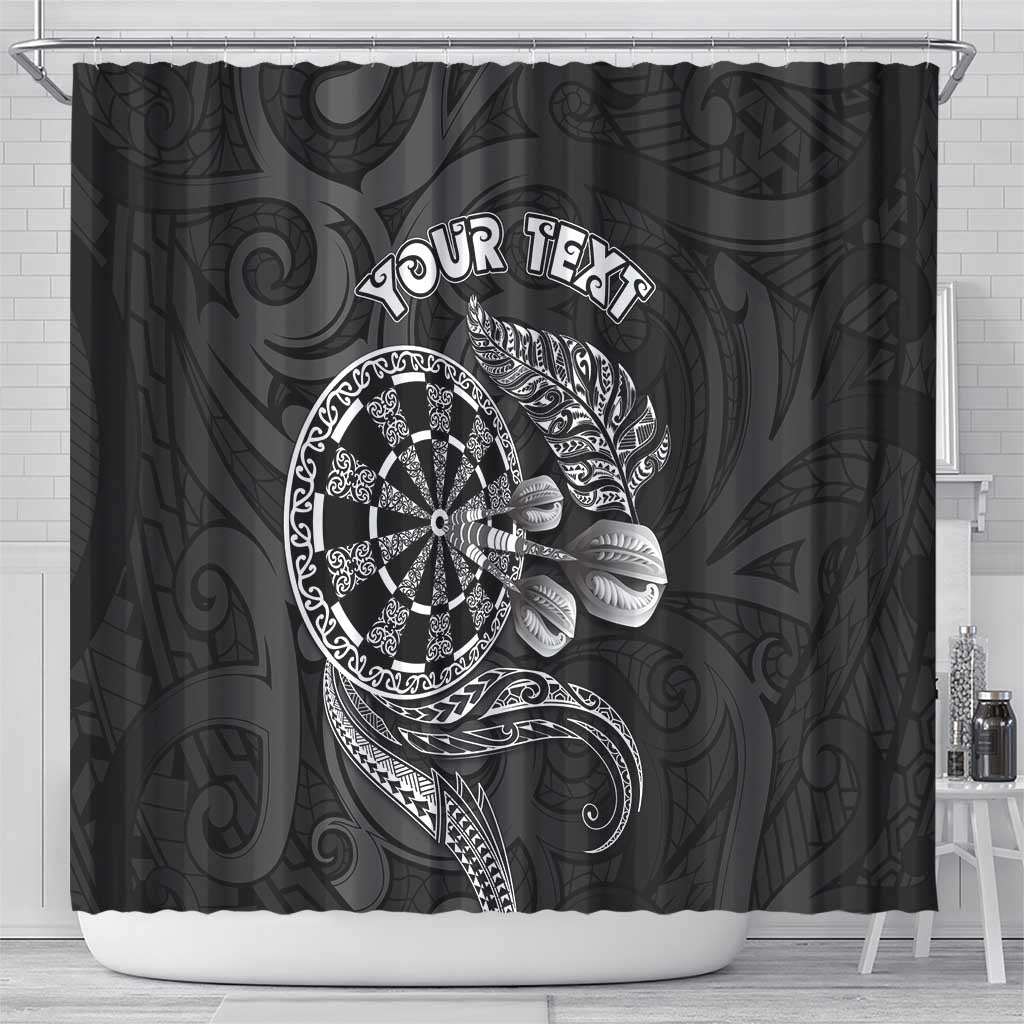 Personalised New Zealand Aotearoa Darts Masters Shower Curtain Tribal Silver Fern and Ta Moko Dartboard LT03 - Polynesian Pride