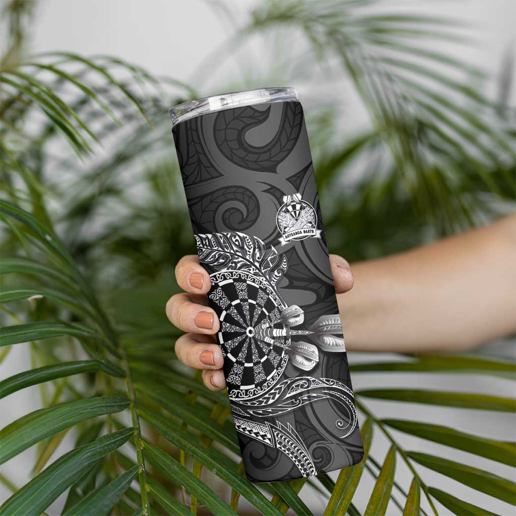 Personalised New Zealand Aotearoa Darts Masters Skinny Tumbler Tribal Silver Fern and Ta Moko Dartboard LT03 - Polynesian Pride