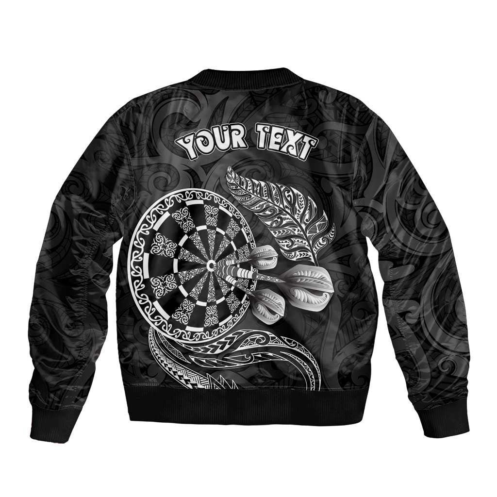 Personalised New Zealand Aotearoa Darts Masters Sleeve Zip Bomber Jacket Tribal Silver Fern and Ta Moko Dartboard LT03 - Polynesian Pride