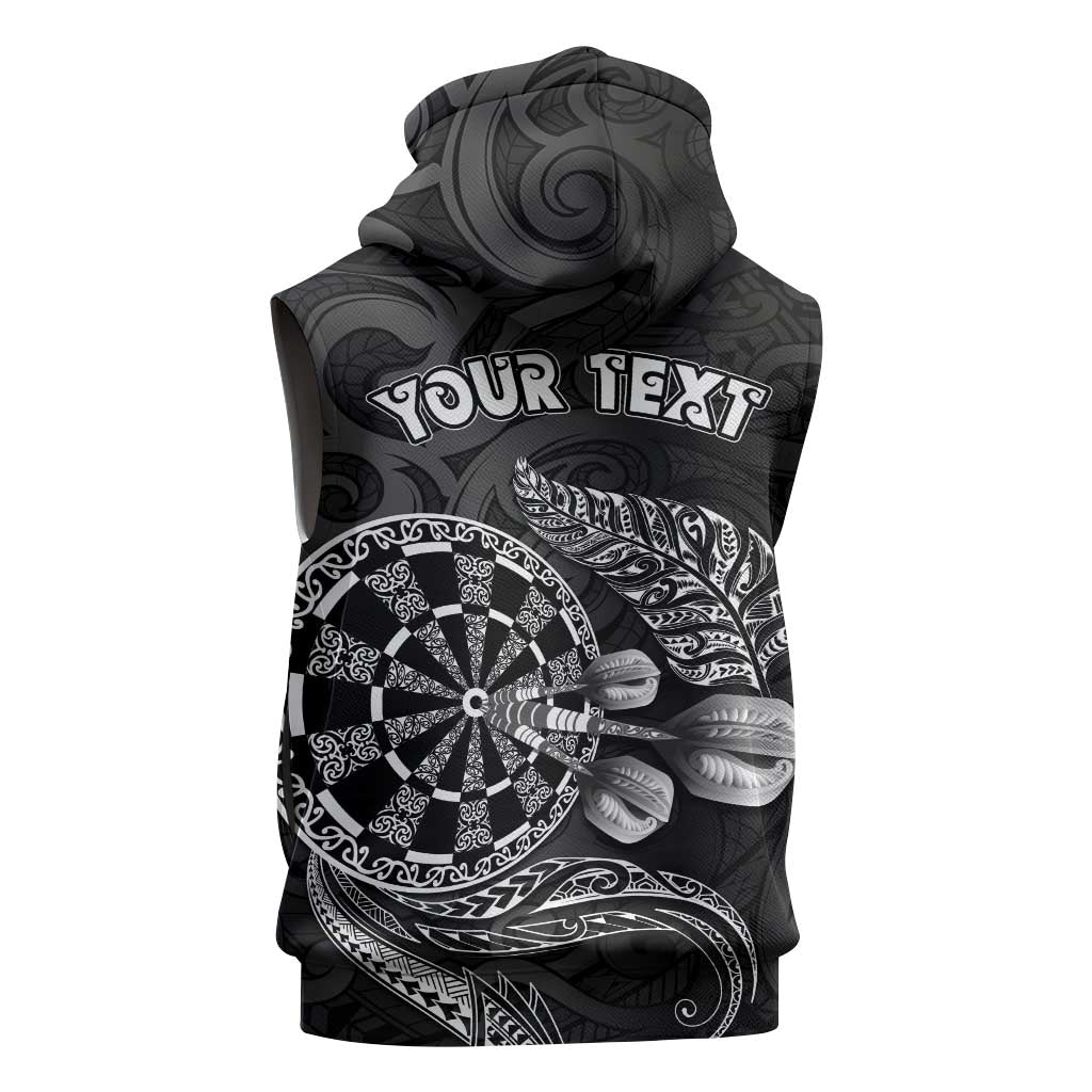 Personalised New Zealand Aotearoa Darts Masters Sleeveless Hoodie Tribal Silver Fern and Ta Moko Dartboard LT03 - Polynesian Pride