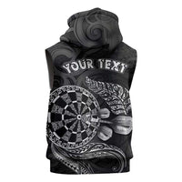 Personalised New Zealand Aotearoa Darts Masters Sleeveless Hoodie Tribal Silver Fern and Ta Moko Dartboard LT03 - Polynesian Pride