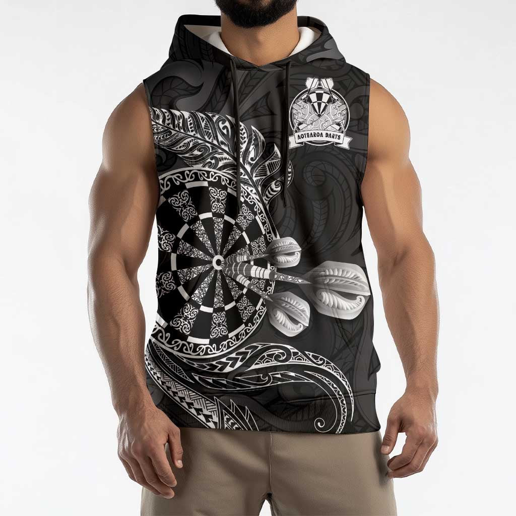 Personalised New Zealand Aotearoa Darts Masters Sleeveless Hoodie Tribal Silver Fern and Ta Moko Dartboard LT03 - Polynesian Pride