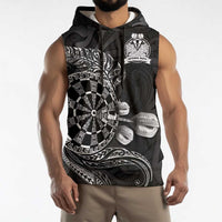 Personalised New Zealand Aotearoa Darts Masters Sleeveless Hoodie Tribal Silver Fern and Ta Moko Dartboard LT03 - Polynesian Pride