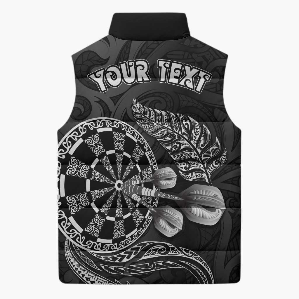 Personalised New Zealand Aotearoa Darts Masters Sleeveless Puffer Jacket Tribal Silver Fern and Ta Moko Dartboard LT03 - Polynesian Pride