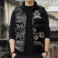 Personalised New Zealand Aotearoa Darts Masters Sleeveless Puffer Jacket Tribal Silver Fern and Ta Moko Dartboard LT03 - Polynesian Pride