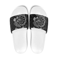 Personalised New Zealand Aotearoa Darts Masters Slide Sandals Tribal Silver Fern and Ta Moko Dartboard LT03 Black - Polynesian Pride