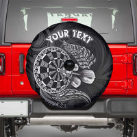 Personalised New Zealand Aotearoa Darts Masters Spare Tire Cover Tribal Silver Fern and Ta Moko Dartboard LT03 - Polynesian Pride