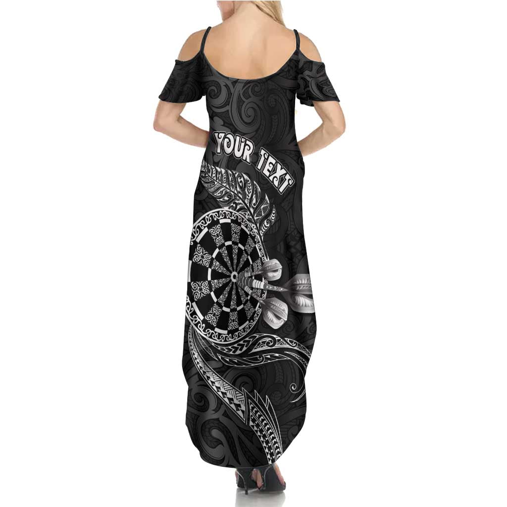 Personalised New Zealand Aotearoa Darts Masters Summer Maxi Dress Tribal Silver Fern and Ta Moko Dartboard LT03 - Polynesian Pride