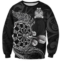 Personalised New Zealand Aotearoa Darts Masters Sweatshirt Tribal Silver Fern and Ta Moko Dartboard LT03 Unisex Black - Polynesian Pride