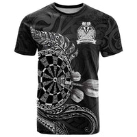 Personalised New Zealand Aotearoa Darts Masters T Shirt Tribal Silver Fern and Ta Moko Dartboard LT03 Black - Polynesian Pride