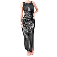 Personalised New Zealand Aotearoa Darts Masters Tank Maxi Dress Tribal Silver Fern and Ta Moko Dartboard LT03 Women Black - Polynesian Pride