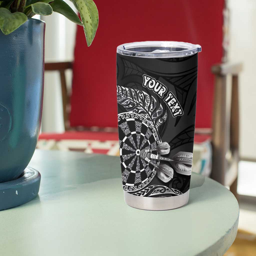 Personalised New Zealand Aotearoa Darts Masters Tumbler Cup Tribal Silver Fern and Ta Moko Dartboard LT03 - Polynesian Pride