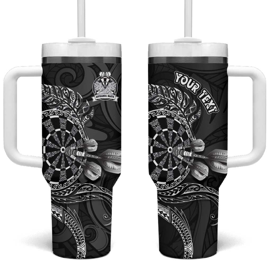 Personalised New Zealand Aotearoa Darts Masters Tumbler With Handle Tribal Silver Fern and Ta Moko Dartboard LT03 One Size: 40 oz Black - Polynesian Pride