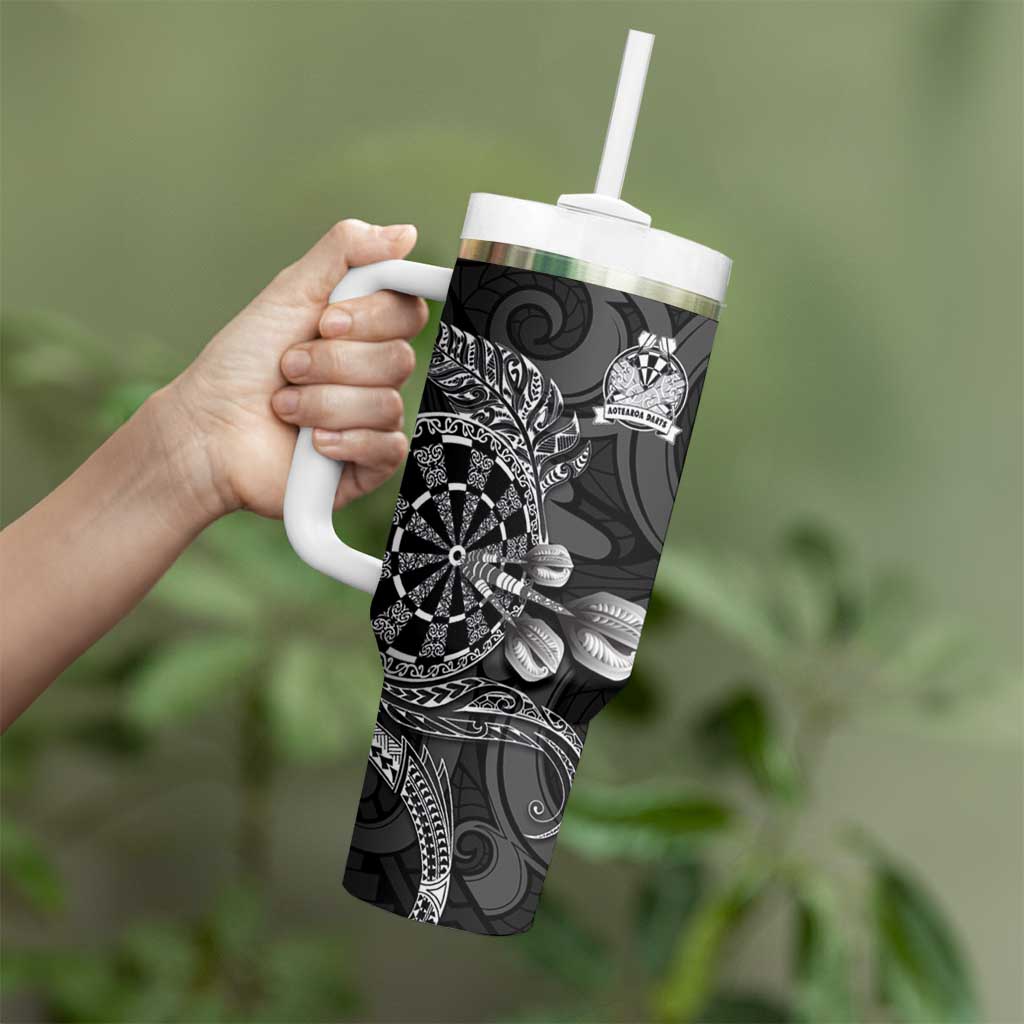 Personalised New Zealand Aotearoa Darts Masters Tumbler With Handle Tribal Silver Fern and Ta Moko Dartboard LT03 - Polynesian Pride