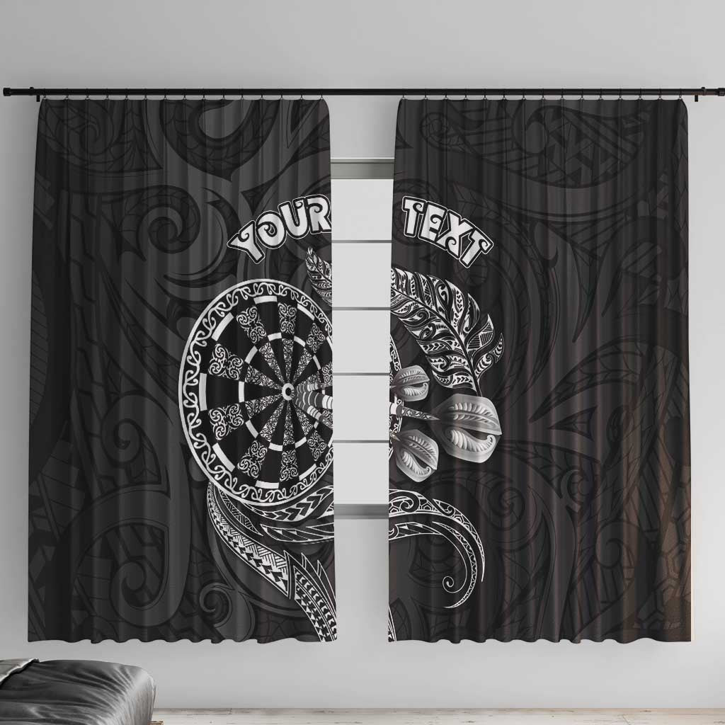 Personalised New Zealand Aotearoa Darts Masters Window Curtain Tribal Silver Fern and Ta Moko Dartboard LT03 With Hooks Black - Polynesian Pride