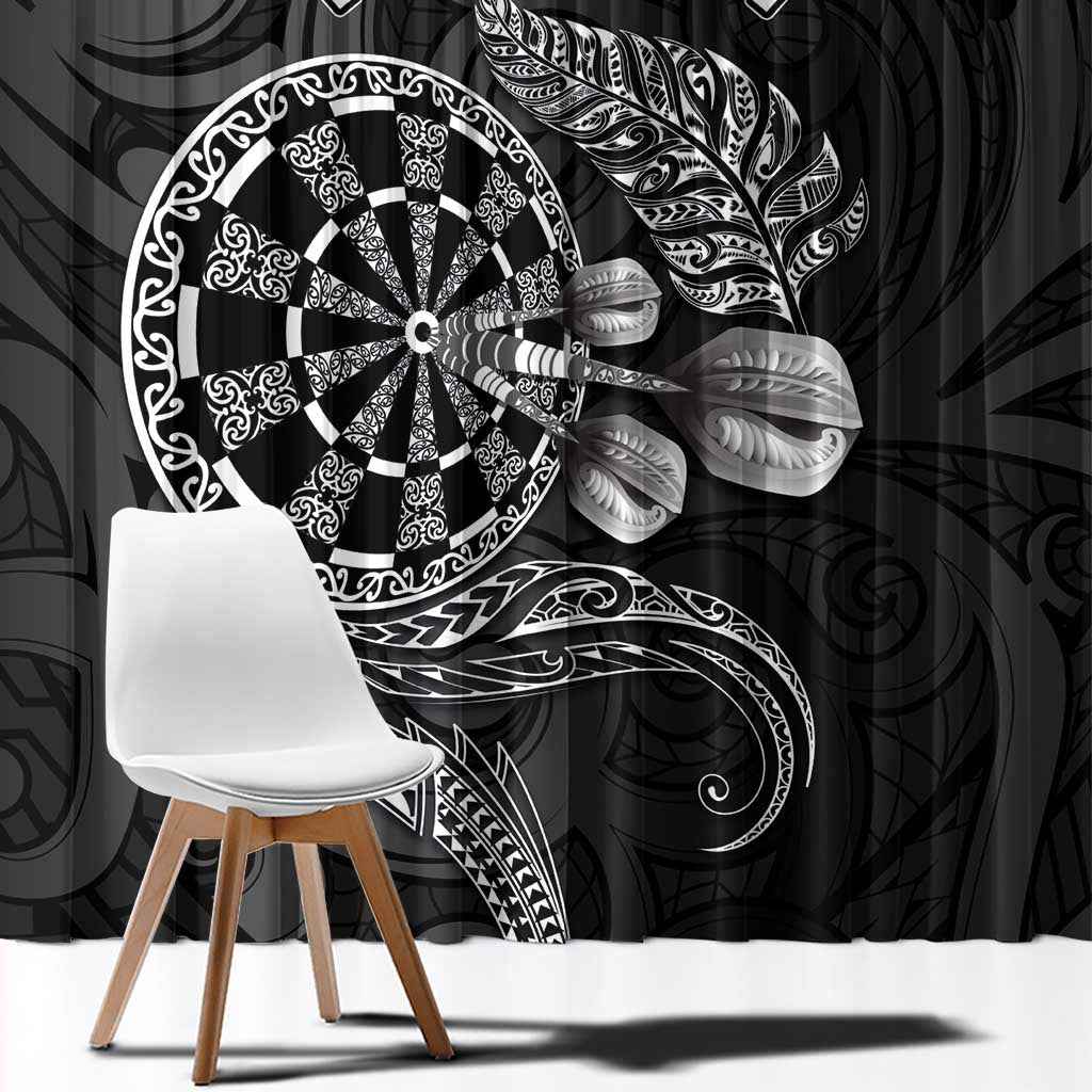 Personalised New Zealand Aotearoa Darts Masters Window Curtain Tribal Silver Fern and Ta Moko Dartboard LT03 - Polynesian Pride
