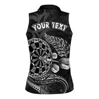 Personalised New Zealand Aotearoa Darts Masters Women Sleeveless Polo Shirt Tribal Silver Fern and Ta Moko Dartboard LT03 - Polynesian Pride
