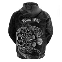 Personalised New Zealand Aotearoa Darts Masters Zip Hoodie Tribal Silver Fern and Ta Moko Dartboard LT03 - Polynesian Pride