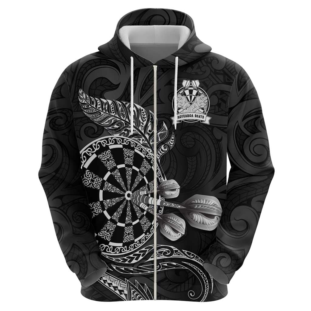 Personalised New Zealand Aotearoa Darts Masters Zip Hoodie Tribal Silver Fern and Ta Moko Dartboard LT03 - Polynesian Pride
