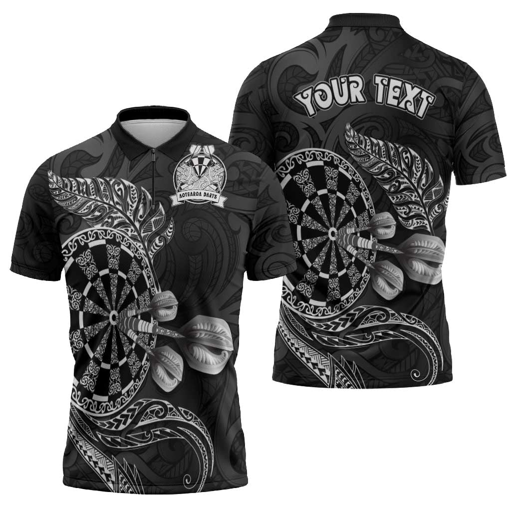Personalised New Zealand Aotearoa Darts Masters Zipper Polo Shirt Tribal Silver Fern and Ta Moko Dartboard LT03 - Polynesian Pride