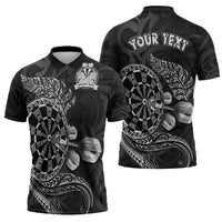 Personalised New Zealand Aotearoa Darts Masters Zipper Polo Shirt Tribal Silver Fern and Ta Moko Dartboard LT03 - Polynesian Pride