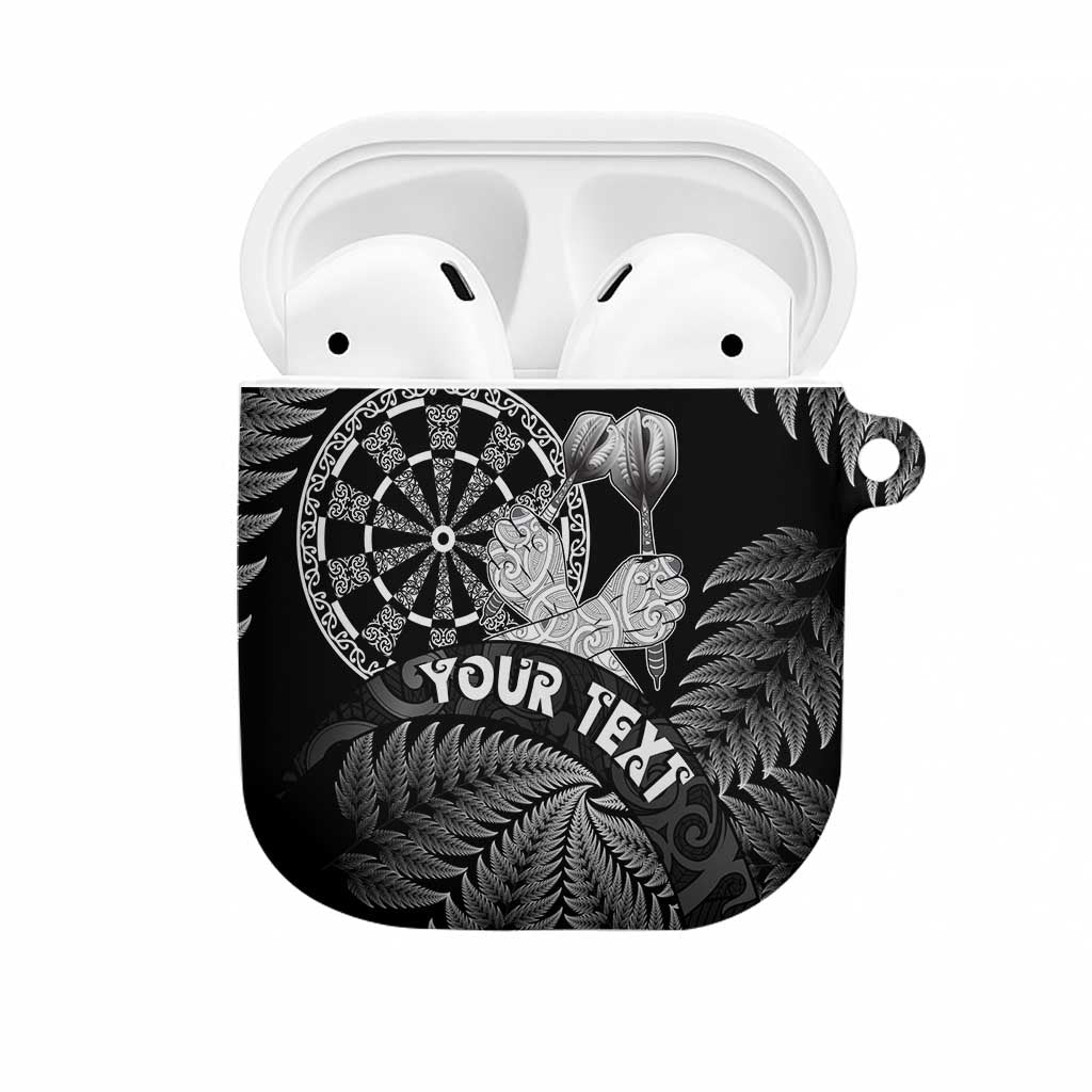 Personalised New Zealand Aotearoa Darts Masters AirPods Case Silver Fern and Maori Spirit LT03 Black - Polynesian Pride