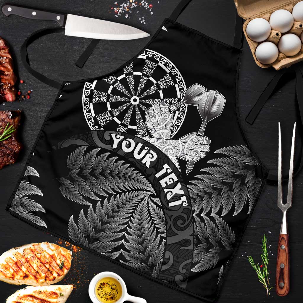 Personalised New Zealand Aotearoa Darts Masters Apron Silver Fern and Maori Spirit LT03 Black - Polynesian Pride