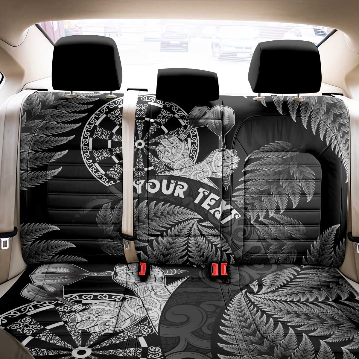 Personalised New Zealand Aotearoa Darts Masters Back Car Seat Cover Silver Fern and Maori Spirit LT03 - Polynesian Pride