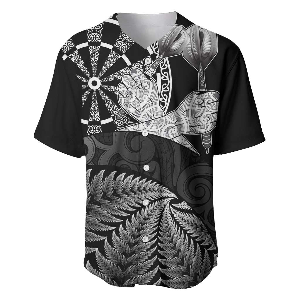 Personalised New Zealand Aotearoa Darts Masters Baseball Jersey Silver Fern and Maori Spirit LT03 Black - Polynesian Pride