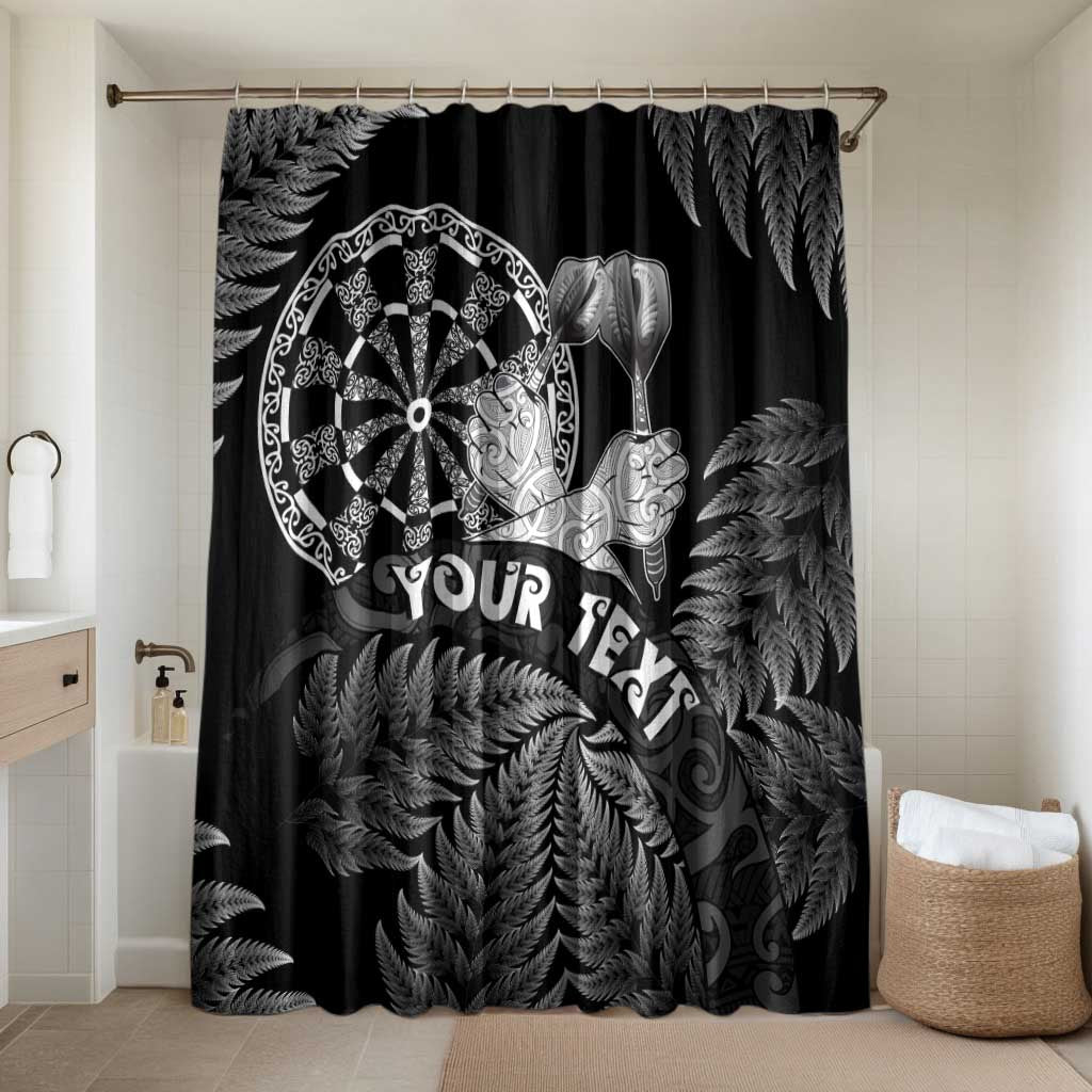 Personalised New Zealand Aotearoa Darts Masters Bathroom Set Silver Fern and Maori Spirit LT03 Shower Curtain Only Black - Polynesian Pride
